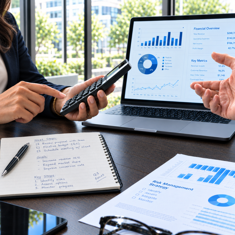 Business Strategy Meeting with Financial Charts